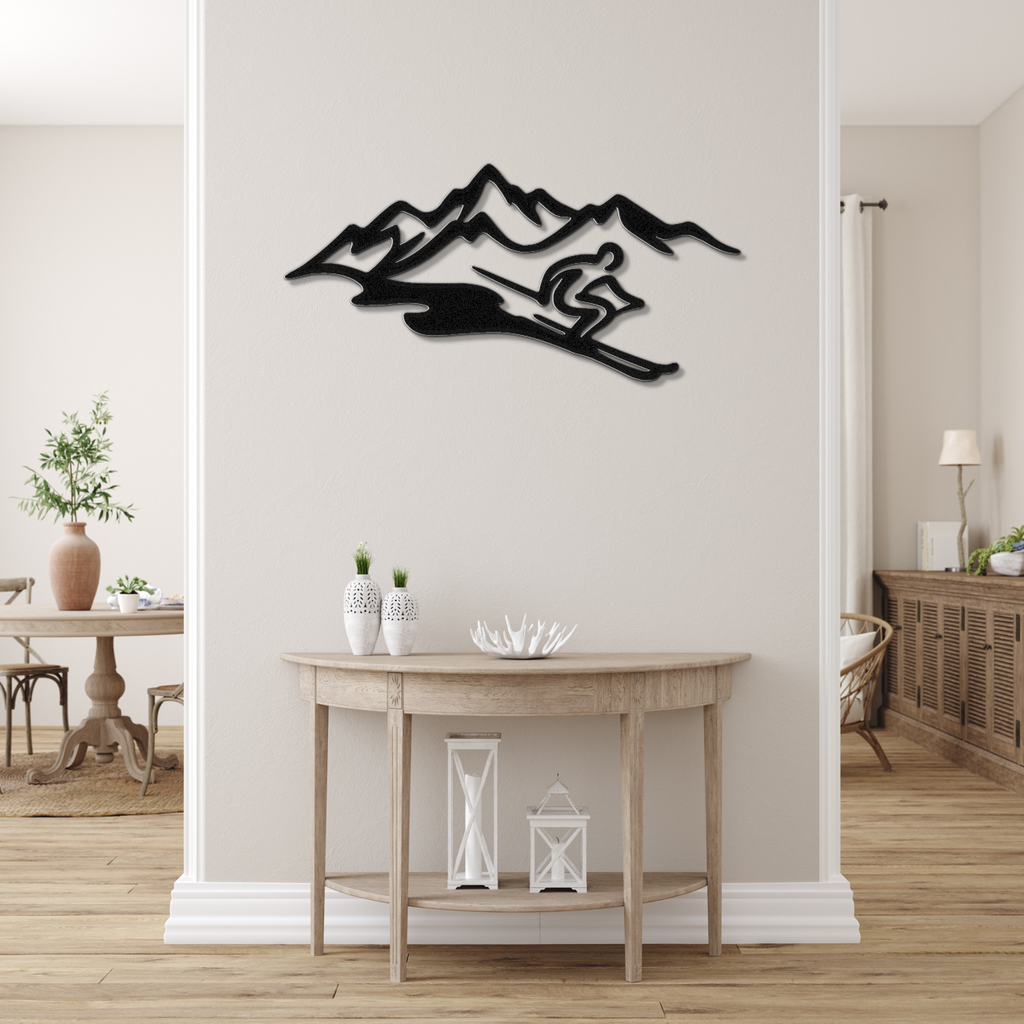 Skier and Mountain Metal Wall Art