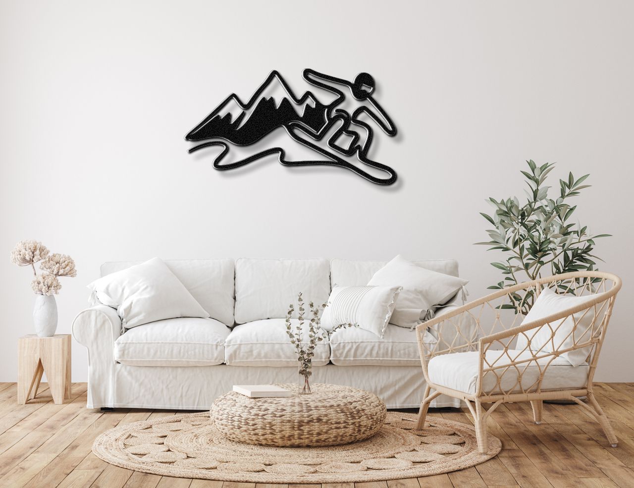 Snowboarder with Mountains Metal Wall Art