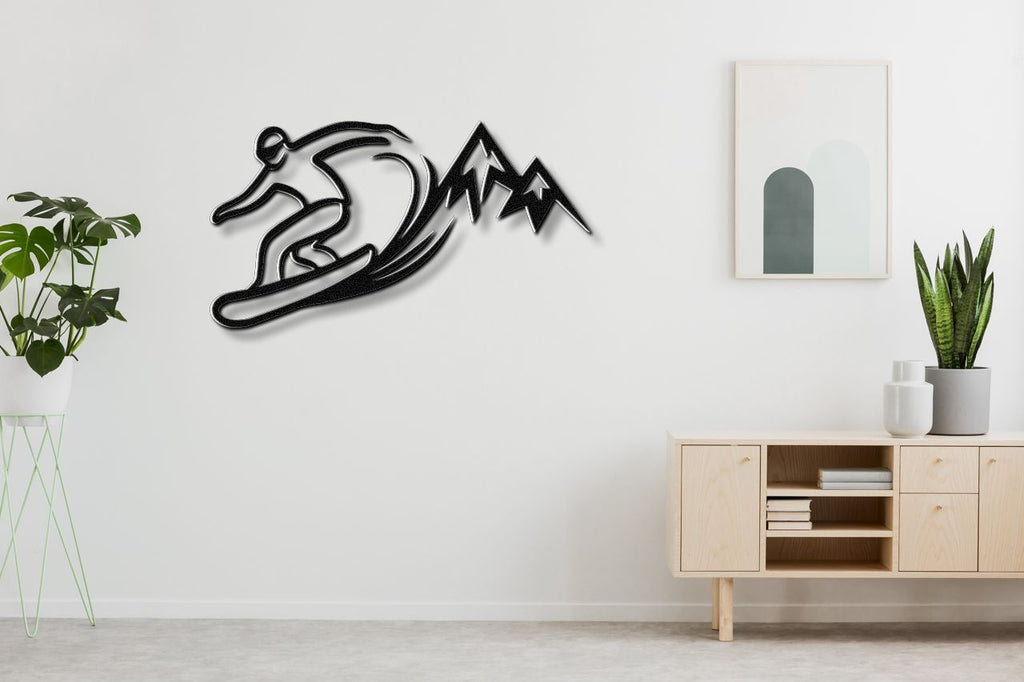 Snowboarder with Mountains Metal Wall Art