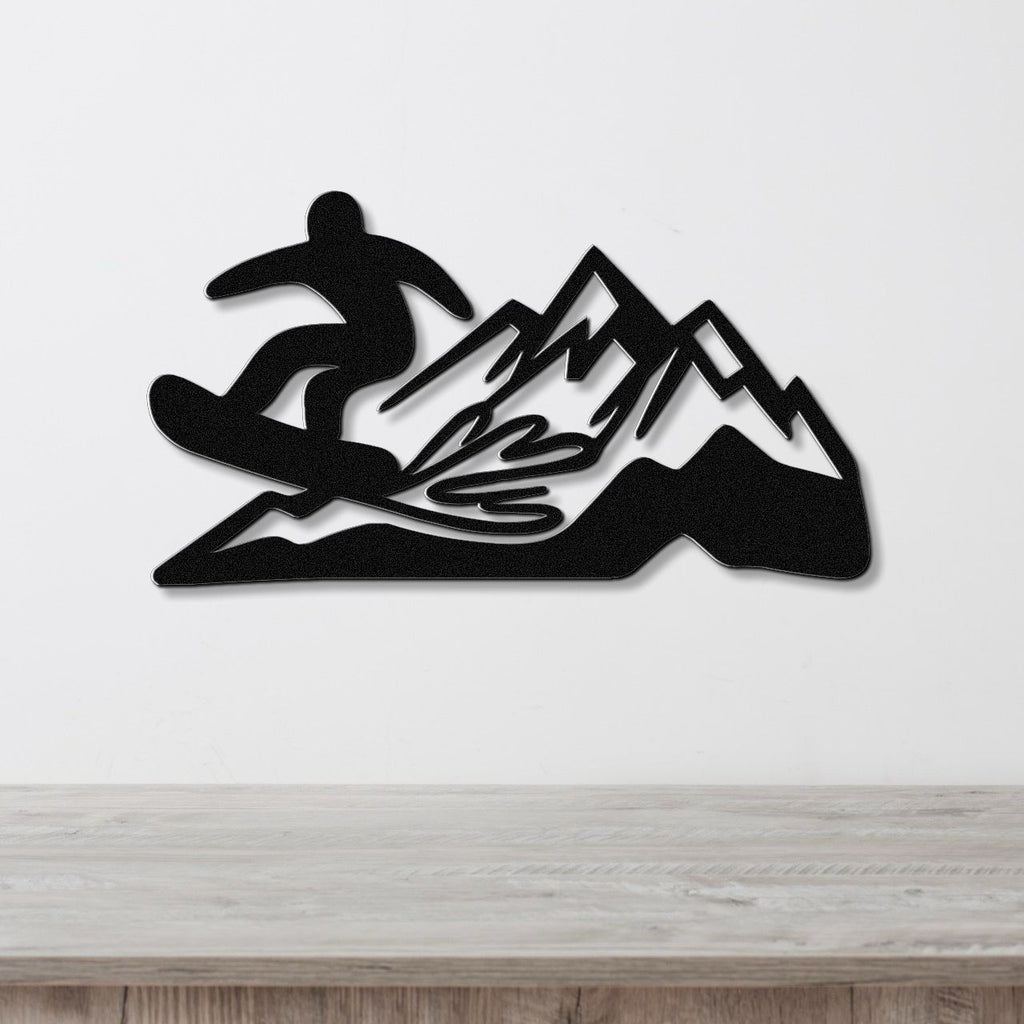 Snowboarder with Mountains Metal Wall Art