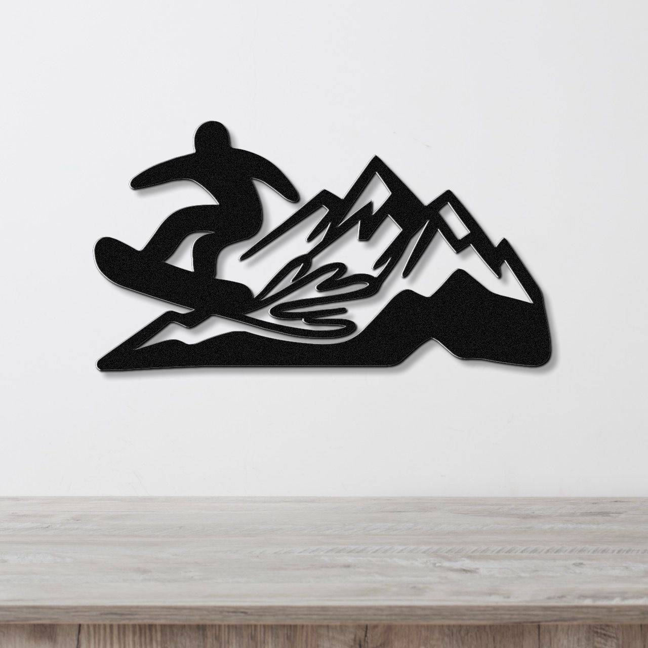 Snowboarder with Mountains Metal Wall Art