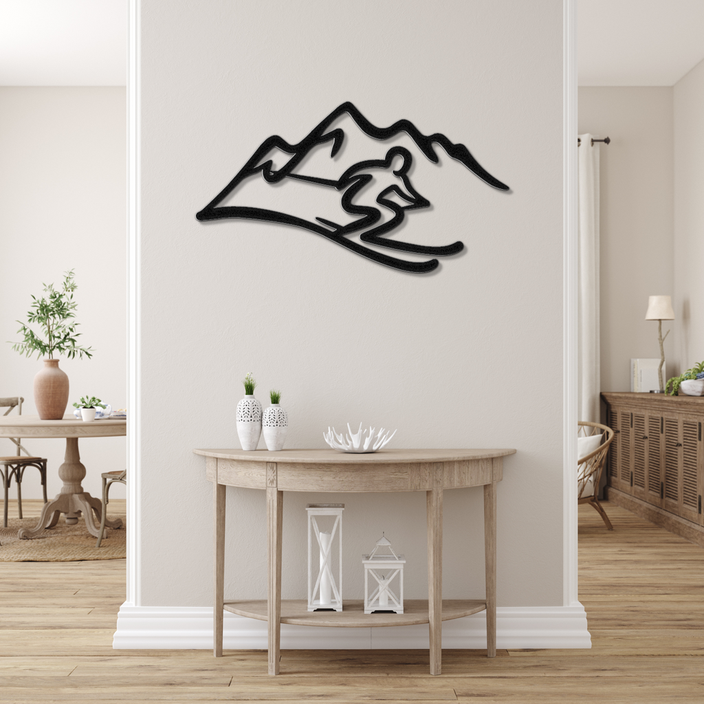 Skier and Mountain Metal Wall Art