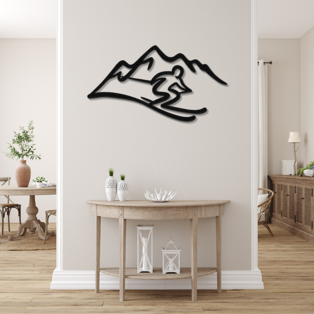 Skier and Mountain Metal Wall Art