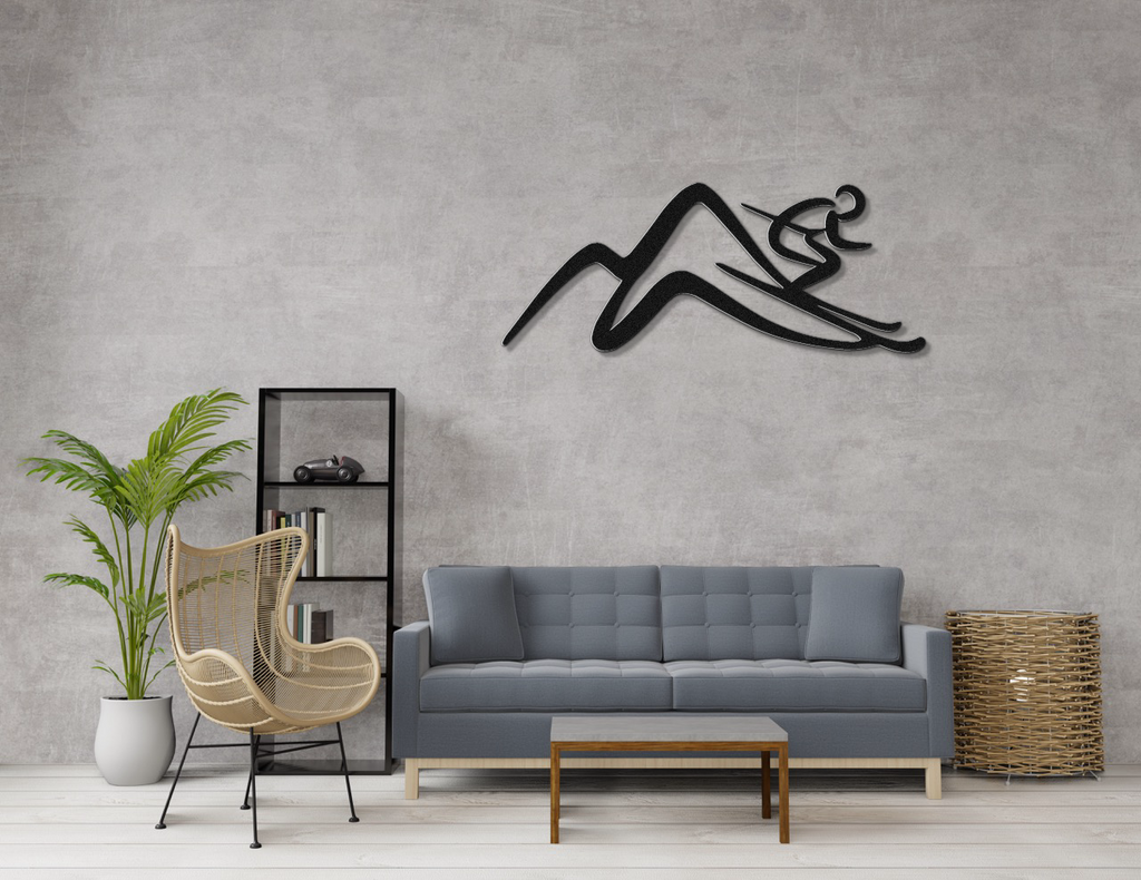 Skier and Mountain Metal Wall Art