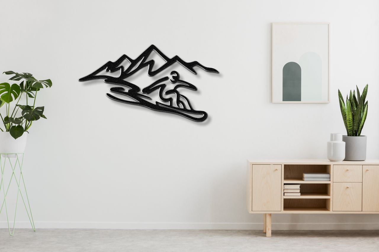 Snowboarder with Mountains Metal Wall Art
