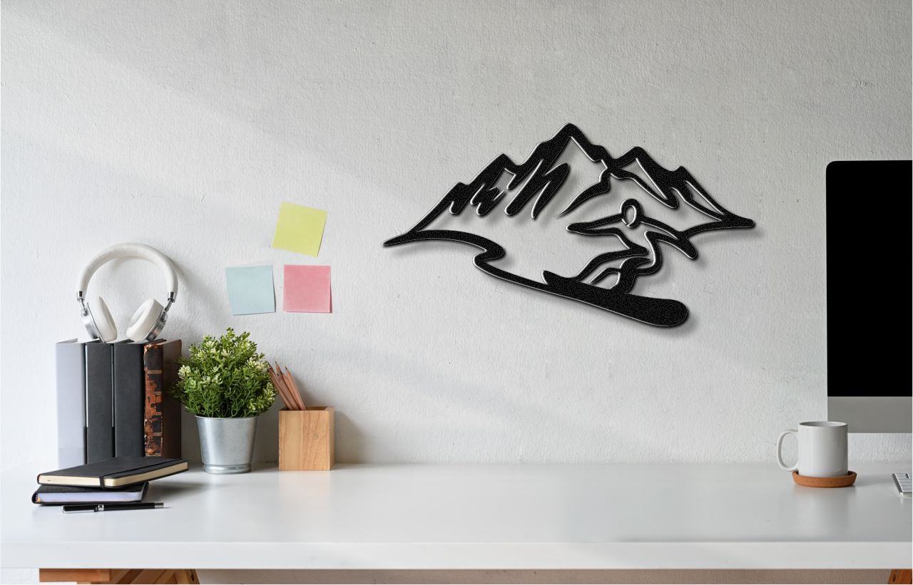 Snowboarder with Mountains Metal Wall Art