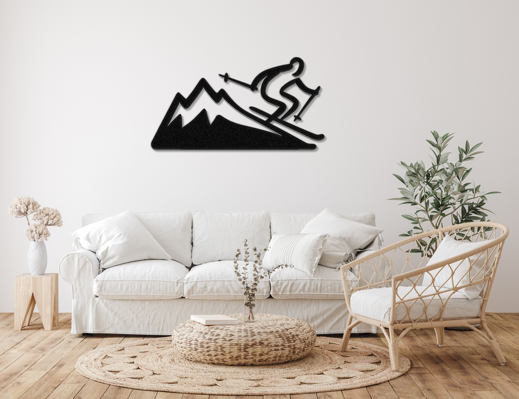 Skier and Mountain Metal Wall Art