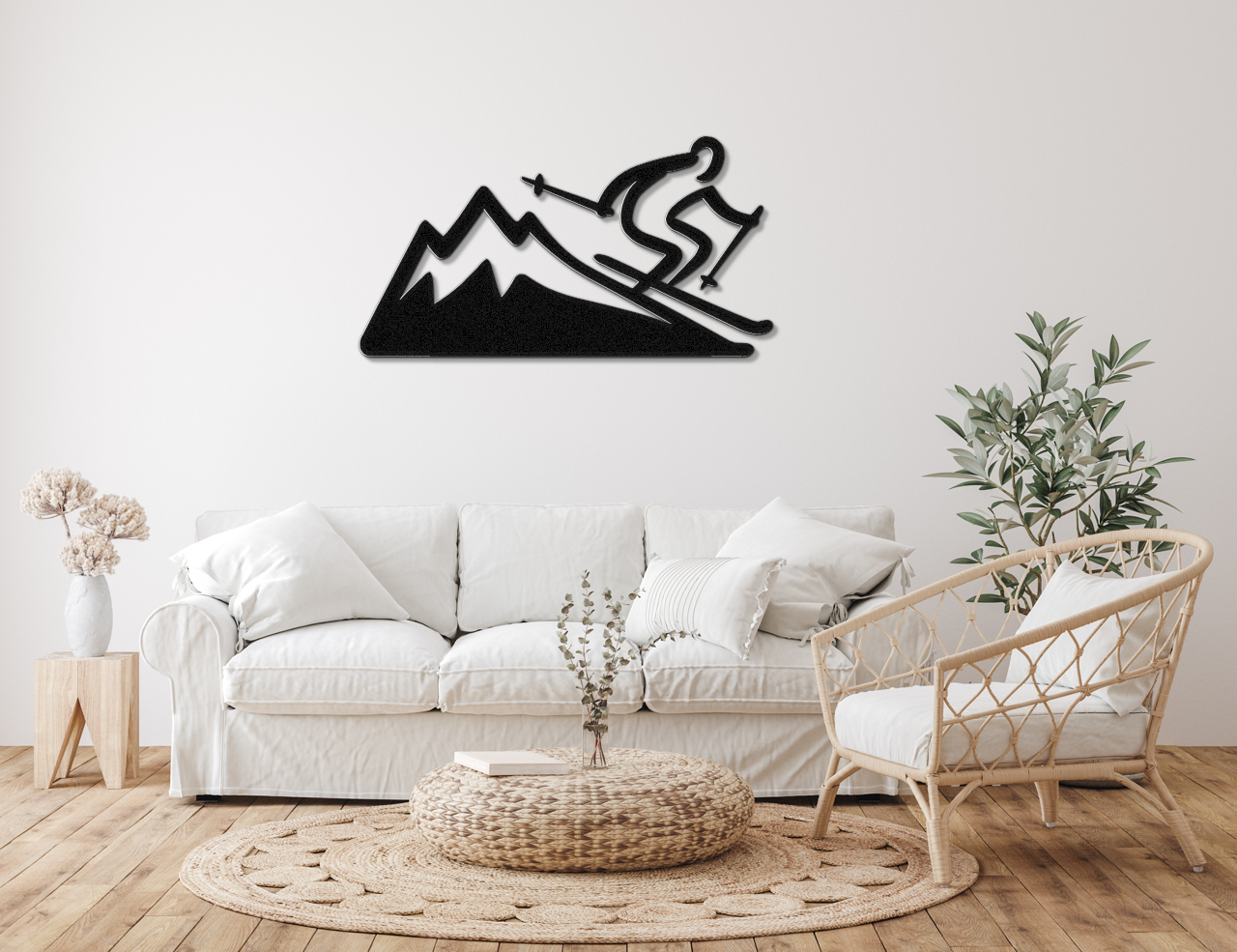 Skier and Mountain Metal Wall Art