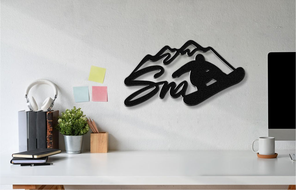 Snowboarder with Mountains Metal Wall Art