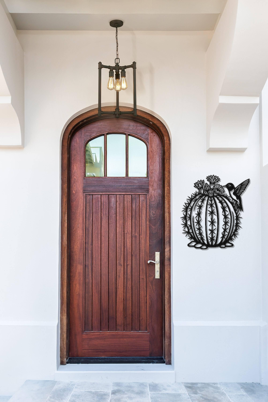 Hummingbird and Barrel Cactus Metal Wall Art