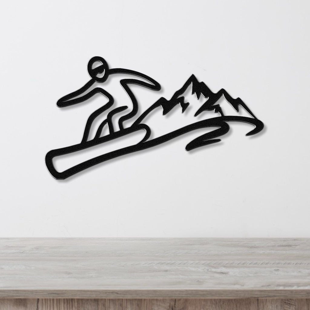 Snowboarder with Mountains Metal Wall Art