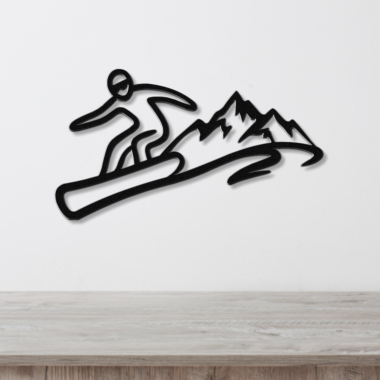 Snowboarder with Mountains Metal Wall Art