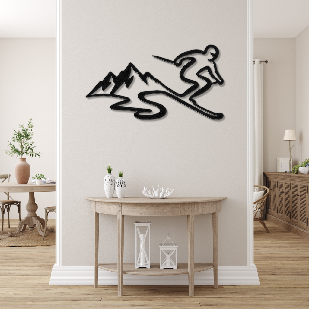 Skier and Mountain Metal Wall Art