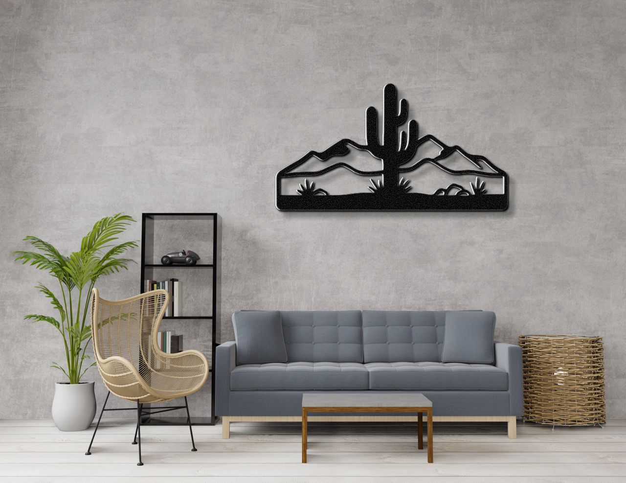 Saguaro Cactus with Mountains Metal Wall Art