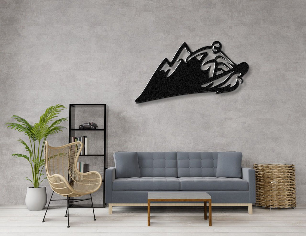 Snowboarder with Mountains Metal Wall Art