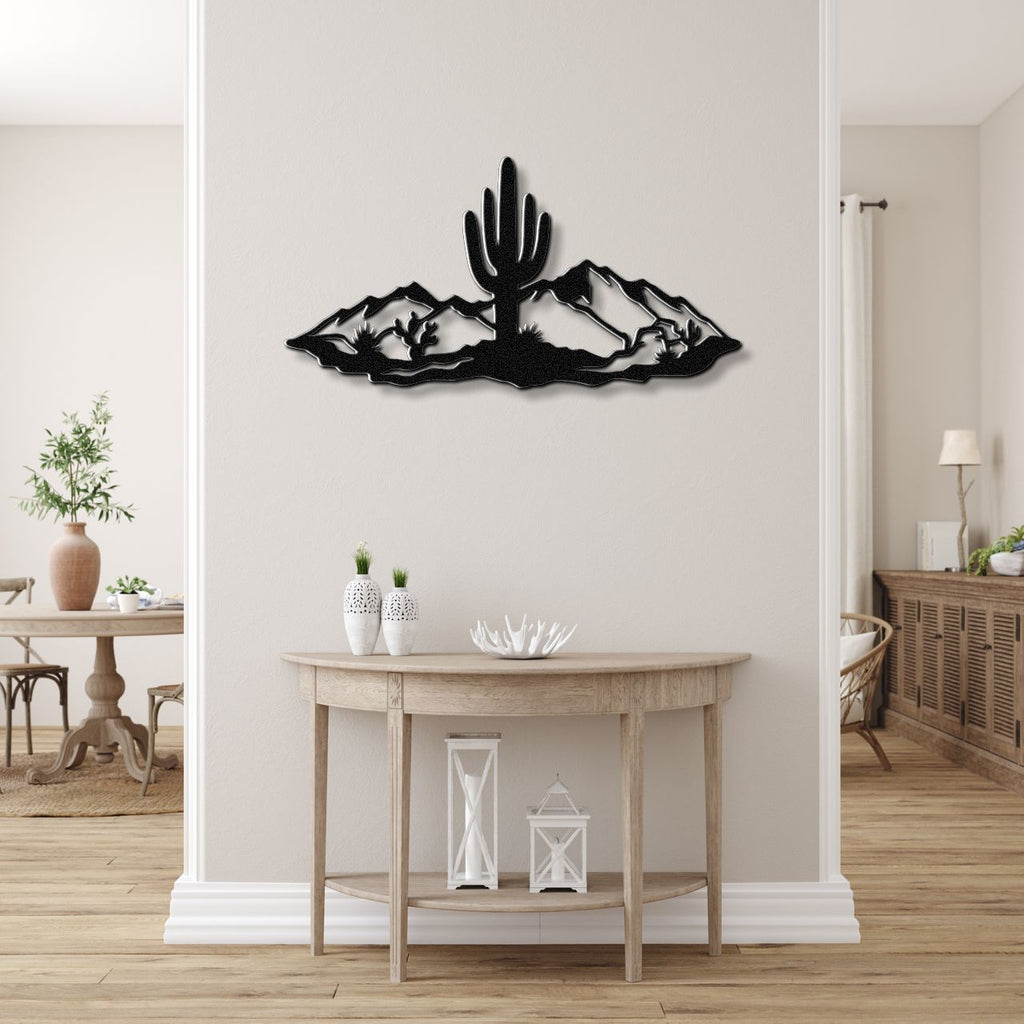 Saguaro Cactus with Mountains Metal Wall Art