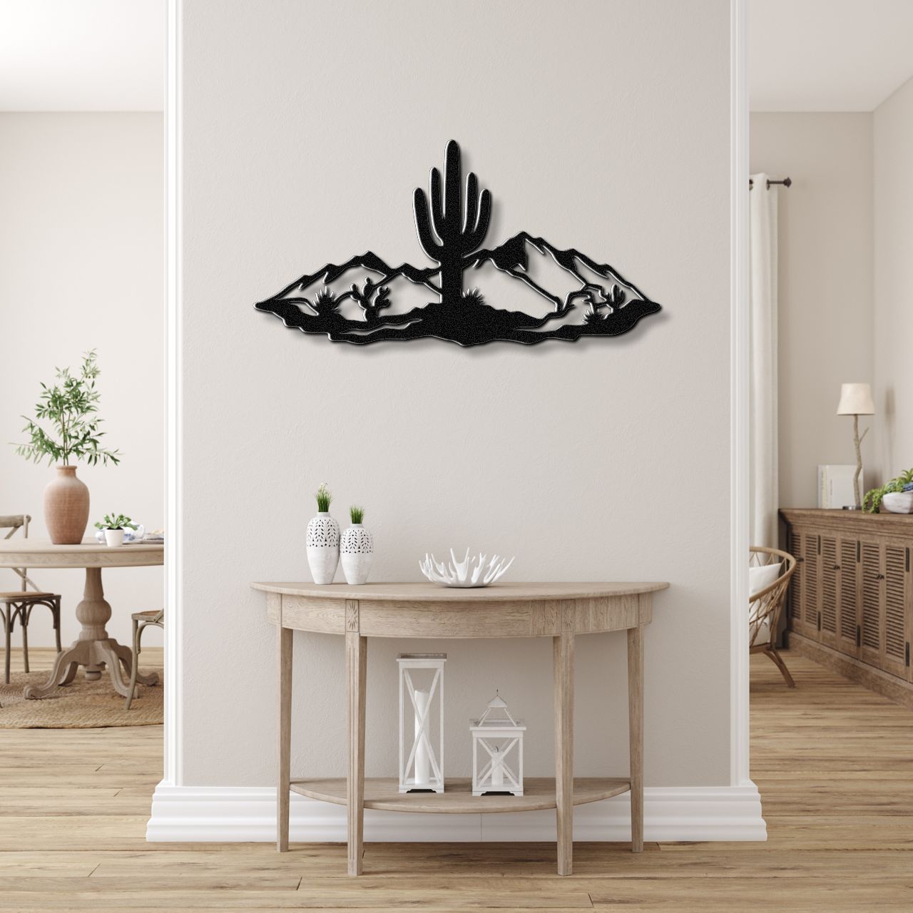 Saguaro Cactus with Mountains Metal Wall Art