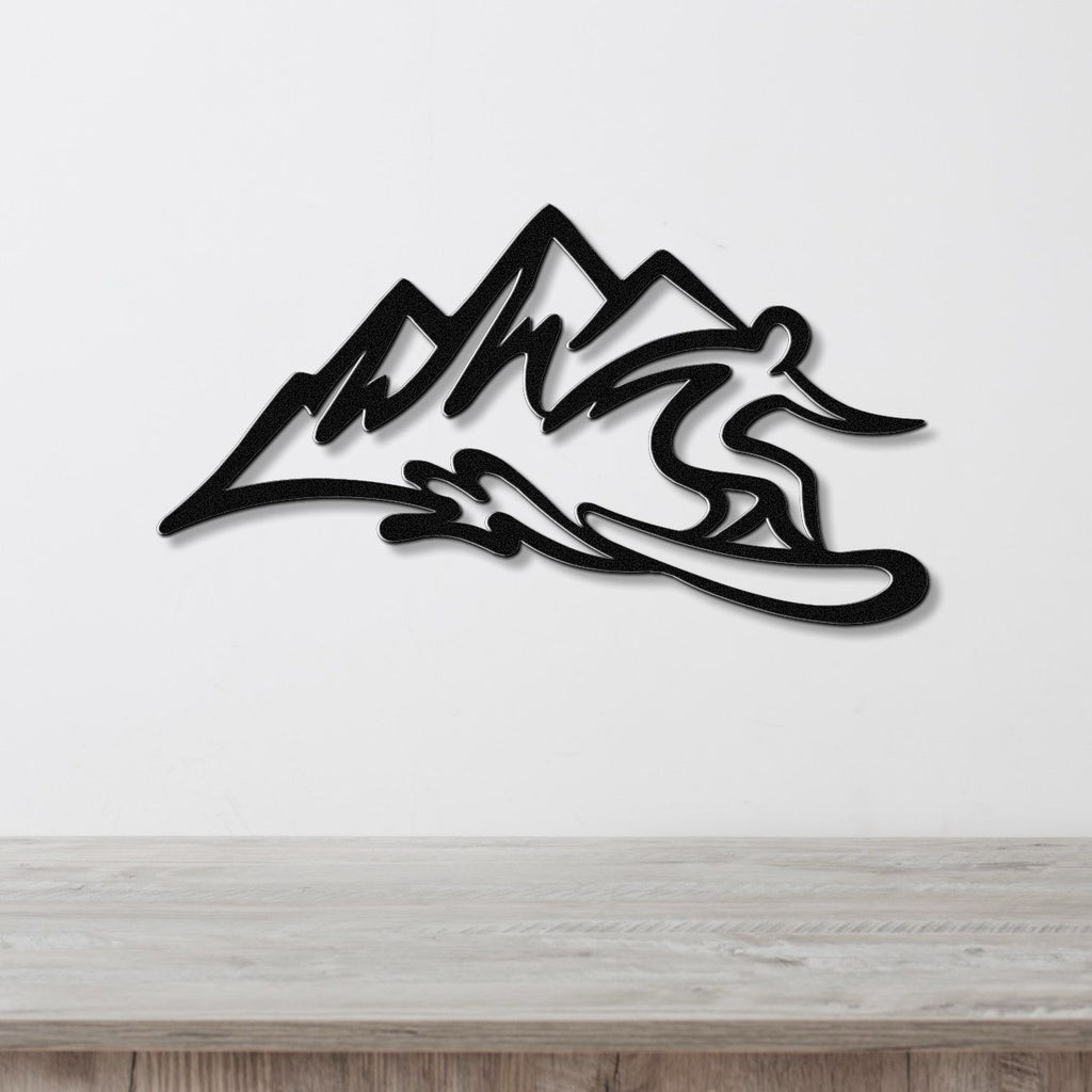 Snowboarder with Mountains Metal Wall Art