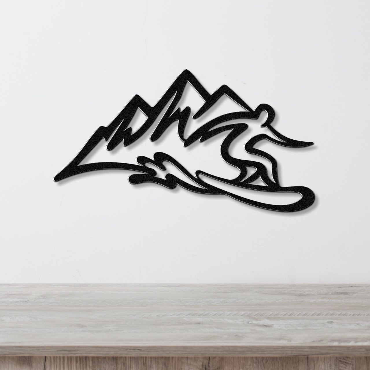 Snowboarder with Mountains Metal Wall Art