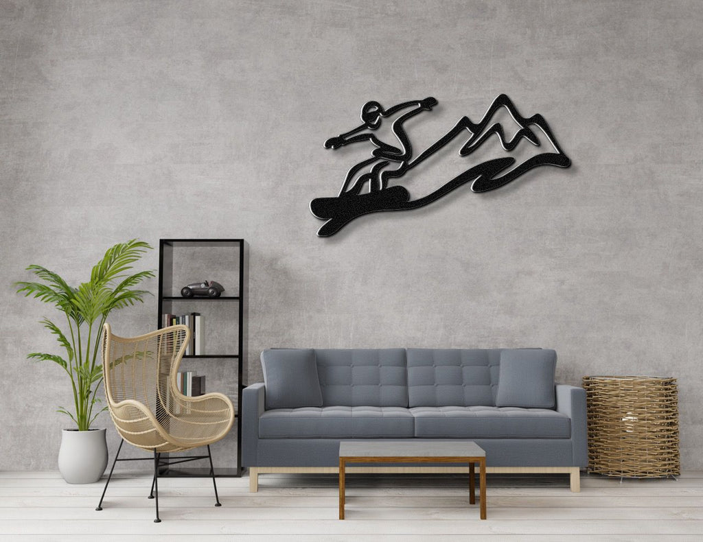 Snowboarder with Mountains Metal Wall Art