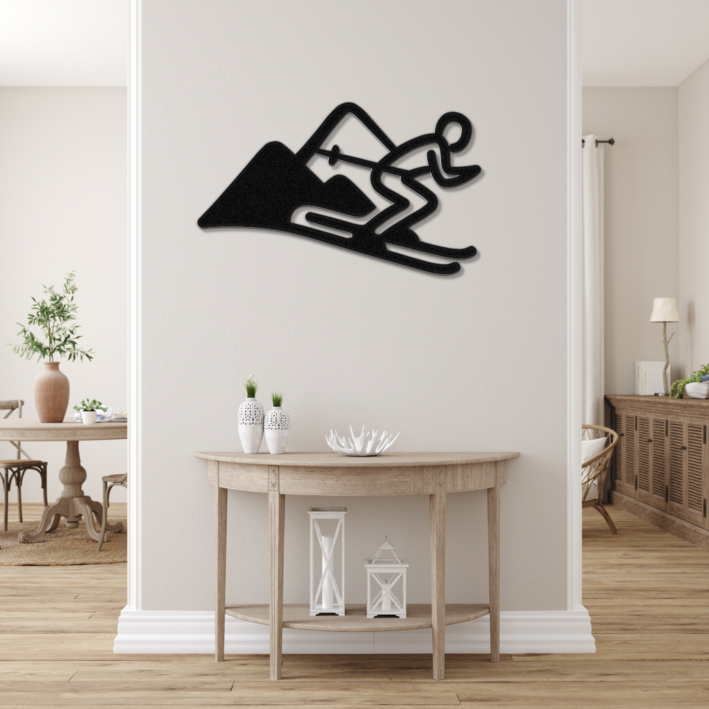 Skier and Mountain Metal Wall Art