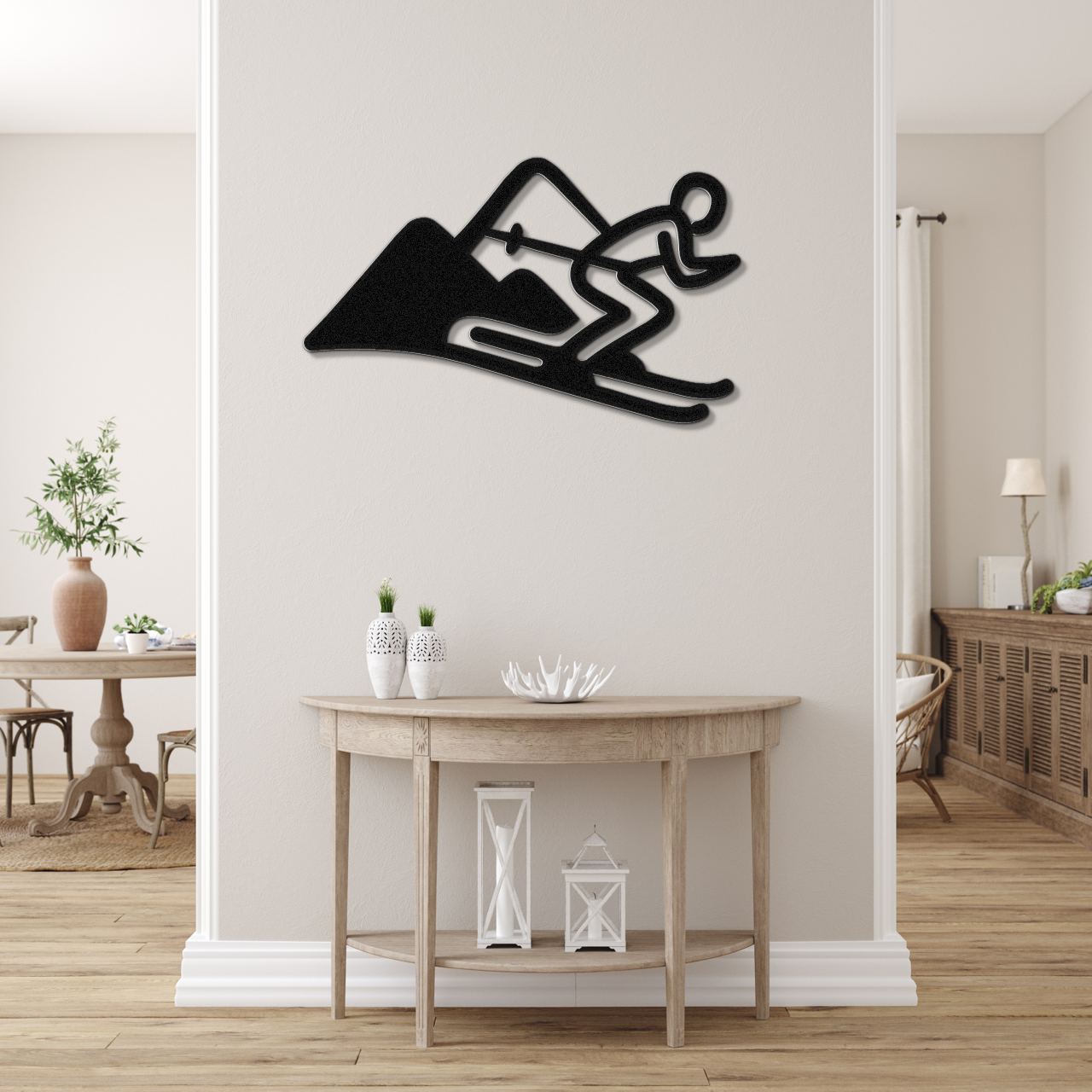 Skier and Mountain Metal Wall Art