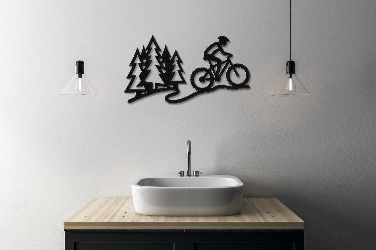 Cycling in the Pines Metal Wall Art