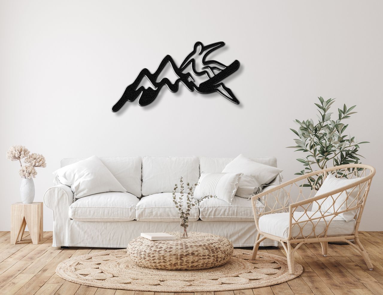 Snowboarder with Mountains Metal Wall Art