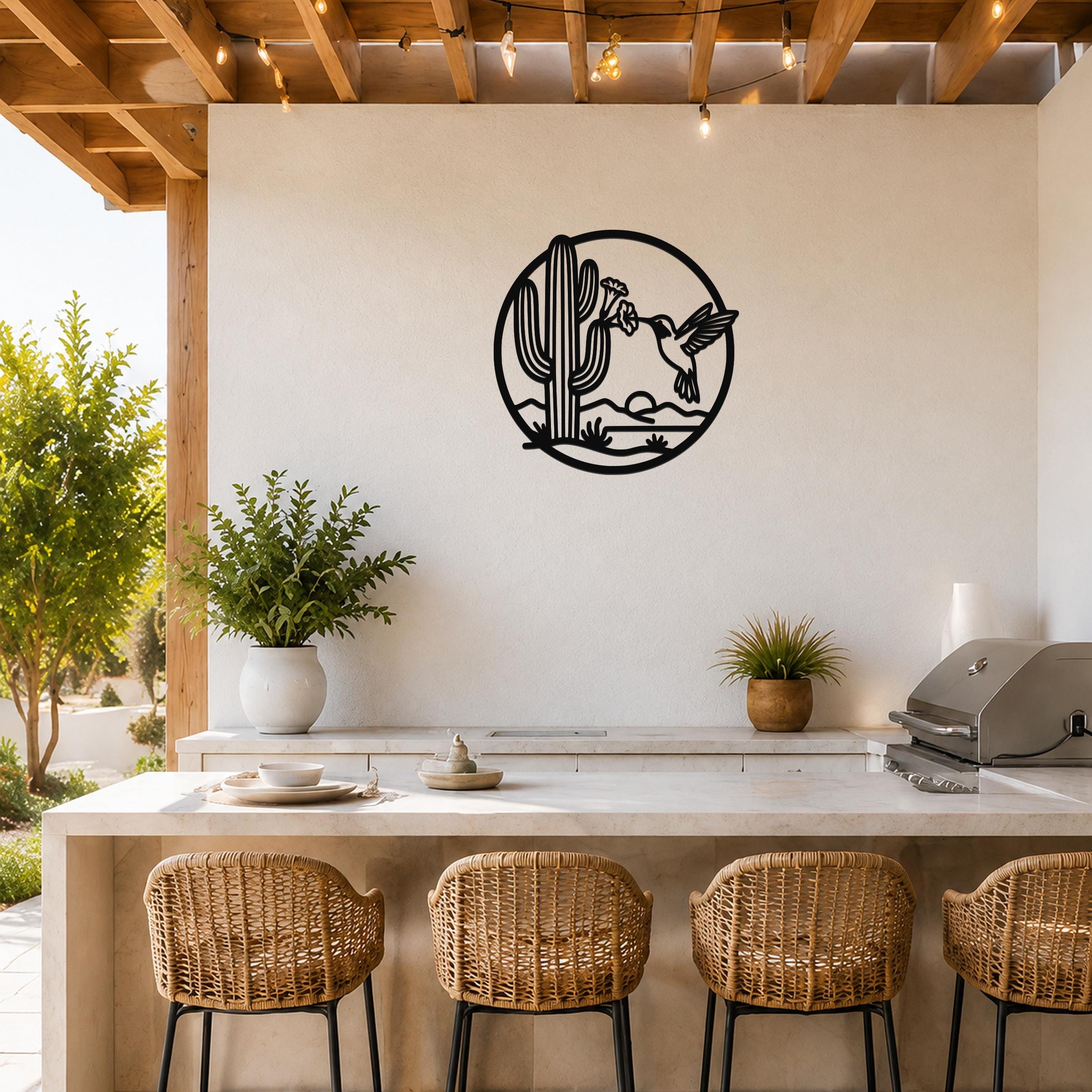 Sonoran Desert Scene Metal Wall Art: Southwestern Nature Inspired Design, Weatherproof Steel (Indoor Outdoor, Living Room Accent)