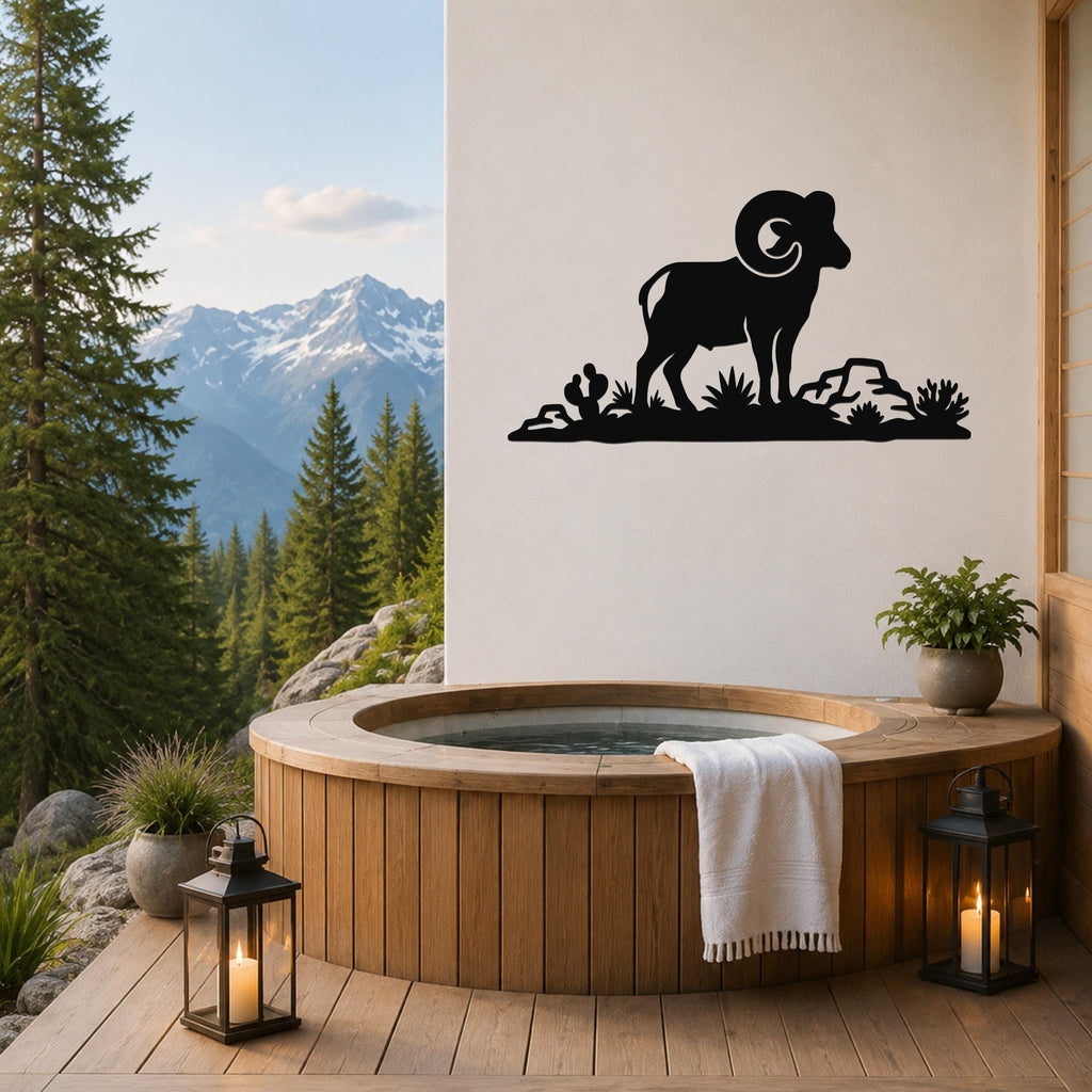 Desert Bighorn Sheep Metal Wall Art - Western Rustic Sculpture - Weatherproof Steel, Indoor Outdoor Accent, Mountain Inspired