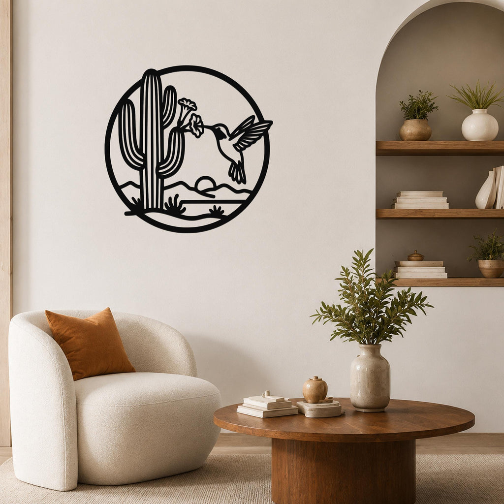 Sonoran Desert Scene Metal Wall Art: Southwestern Nature Inspired Design, Weatherproof Steel (Indoor Outdoor, Living Room Accent)
