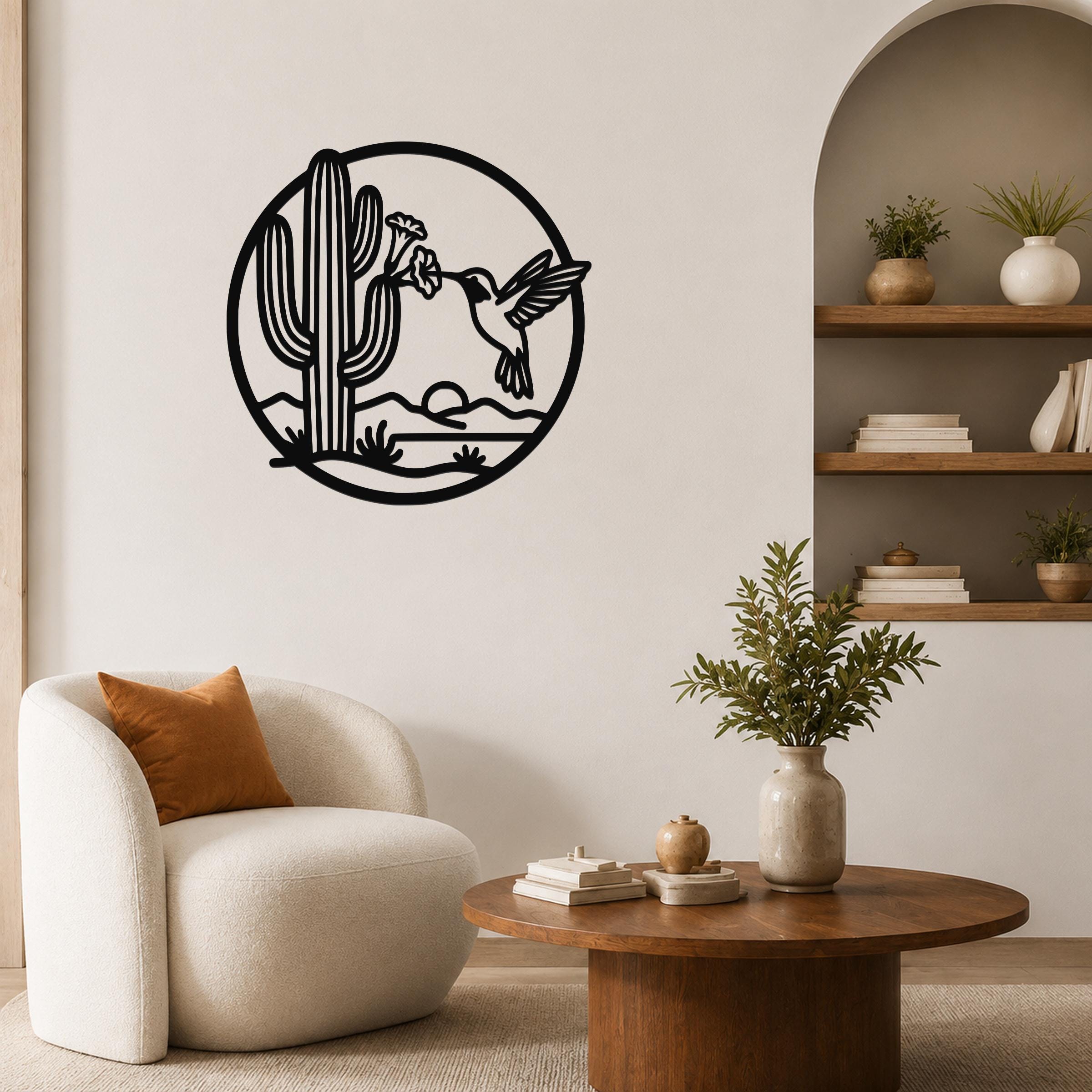 Sonoran Desert Scene Metal Wall Art: Southwestern Nature Inspired Design, Weatherproof Steel (Indoor Outdoor, Living Room Accent)