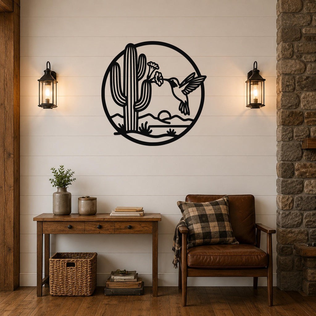 Sonoran Desert Scene Metal Wall Art: Southwestern Nature Inspired Design, Weatherproof Steel (Indoor Outdoor, Living Room Accent)