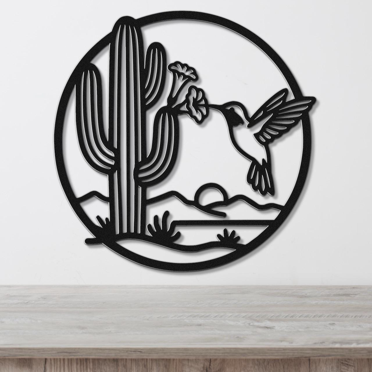 Sonoran Desert Scene Metal Wall Art: Southwestern Nature Inspired Design, Weatherproof Steel (Indoor Outdoor, Living Room Accent)