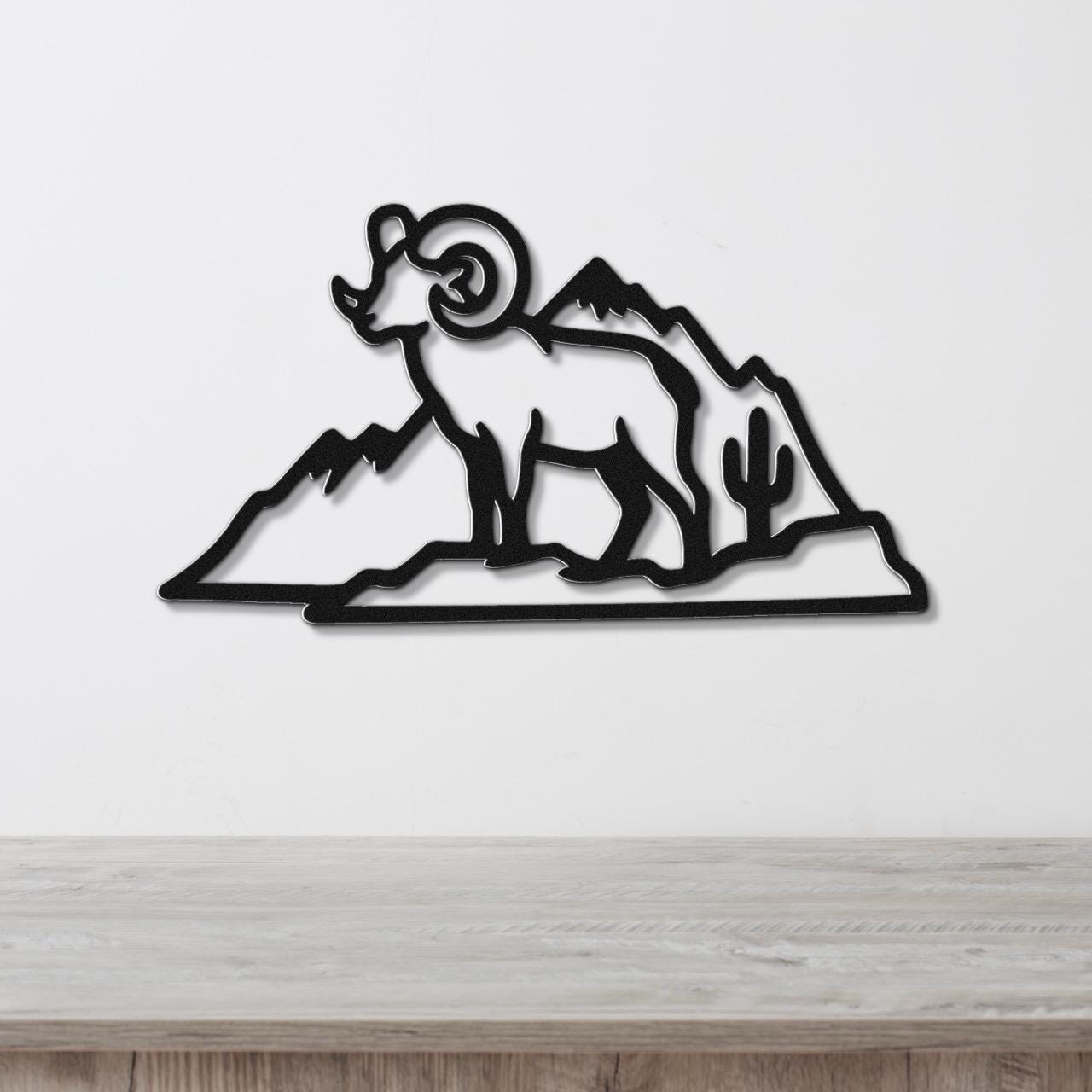 Desert Bighorn Sheep Metal Wall Art Wildlife Sculpture, Southwestern Style (Weatherproof Steel, Indoor Outdoor Rustic Decor)