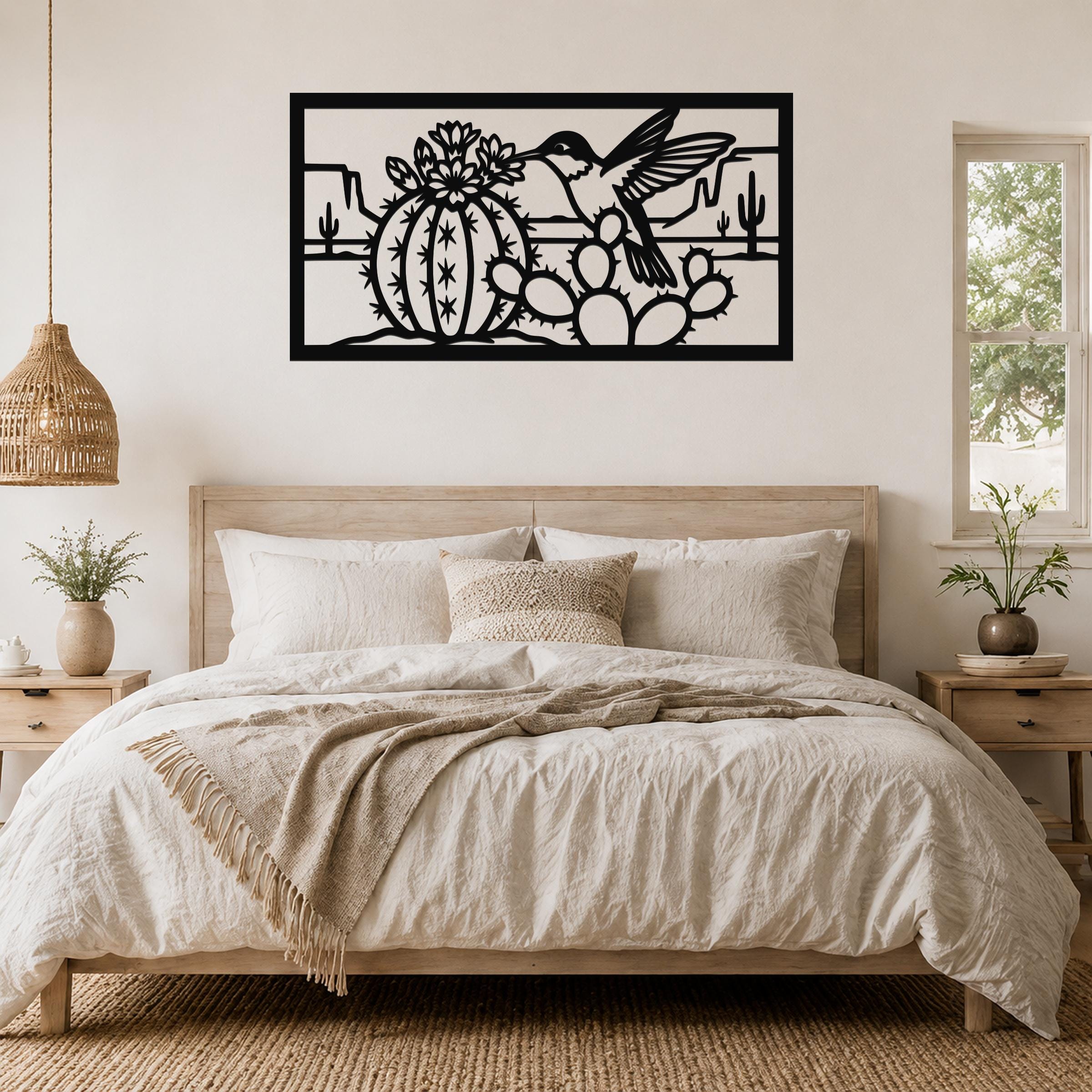 Desert Wildlife Art Metal Bird Sculpture: Southwest Botanical Scene, Weatherproof Metal (Indoor Outdoor Use, Nature Inspired Wall Decor)
