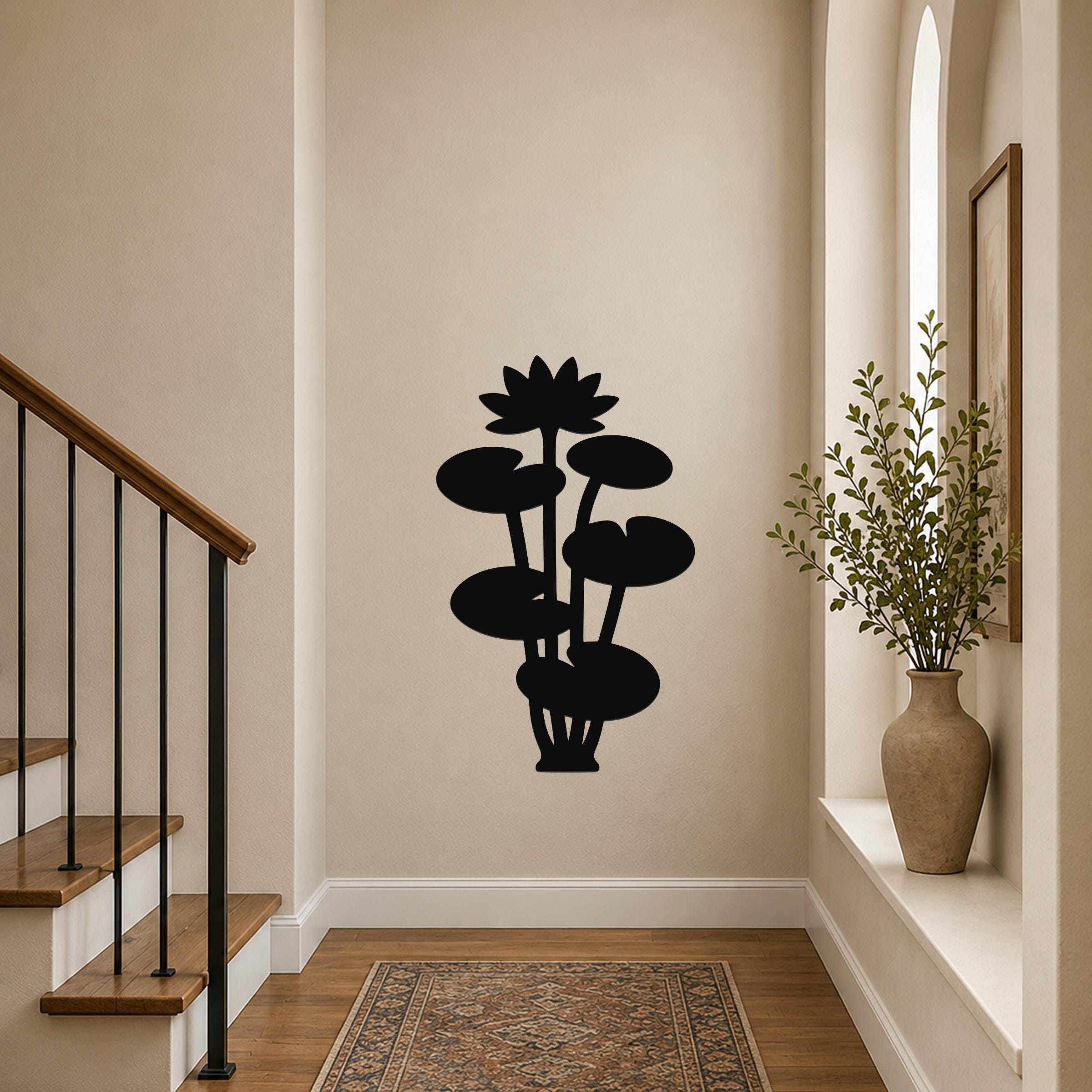 Powder Coated Steel Lotus Water Lily Metal Wall Art for Indoor Outdoor Patio and Living Room Decor