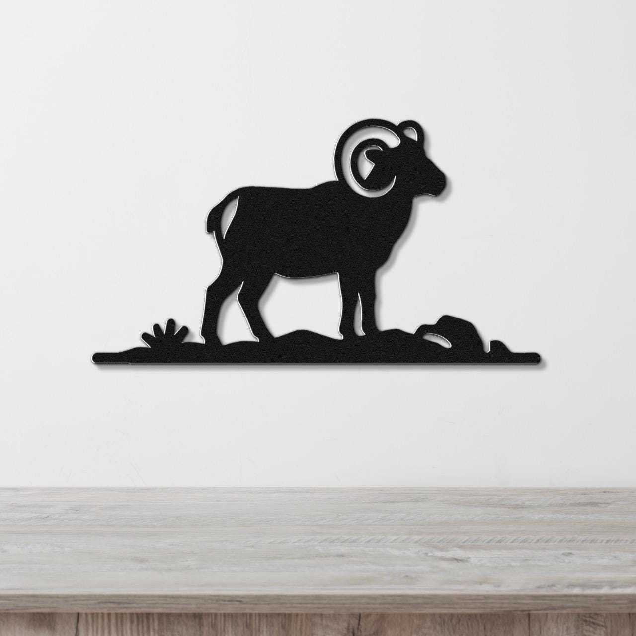 Bighorn Sheep Metal Wall Art: Western Rustic Mountain Silhouette, Steel Craft (Weatherproof, Indoor Outdoor Decor)