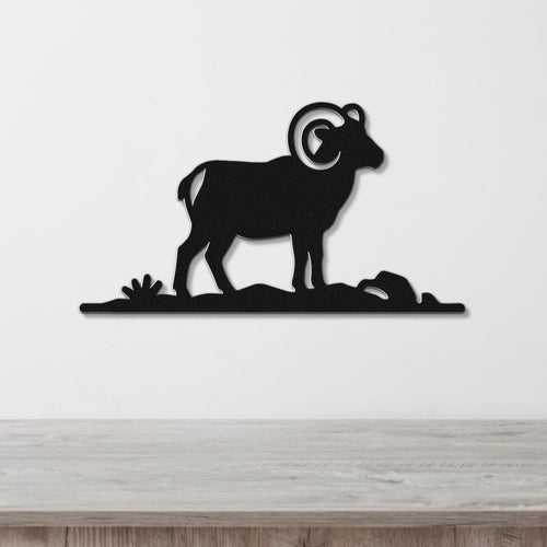 Bighorn Sheep Metal Wall Art: Western Rustic Mountain Silhouette, Steel Craft (Weatherproof, Indoor Outdoor Decor)