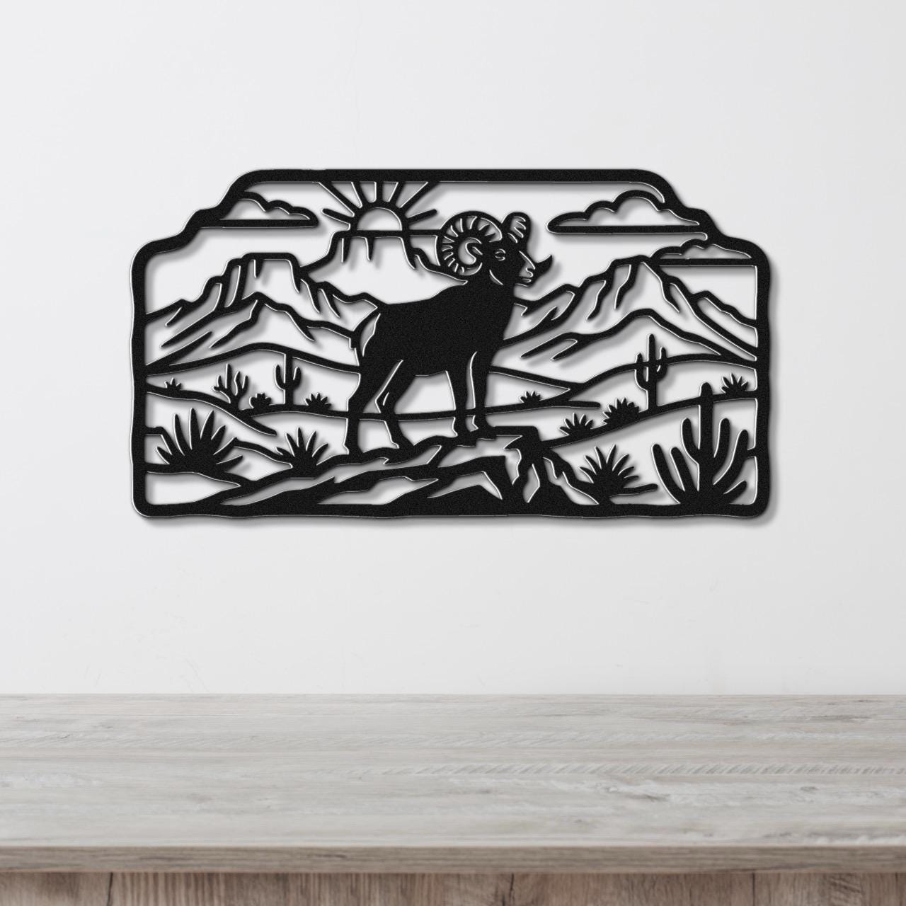 Bighorn Sheep Metal Wall Art, Bold Organic Wildlife Sculpture (Weatherproof Steel, Indoor Outdoor, Rustic Western Decor)