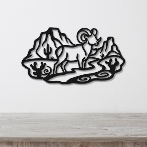 Bighorn Sheep Metal Wall Art: Western Wildlife Sculpture, Rustic Mountain Accent | Weatherproof Steel, Indoor Outdoor | Bold Organic Design