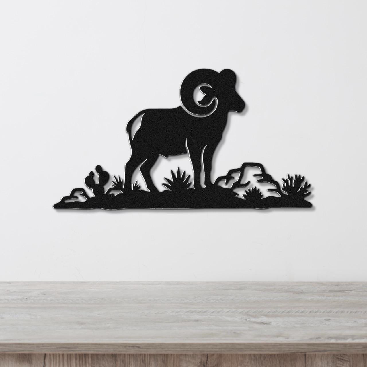Desert Bighorn Sheep Metal Wall Art - Western Rustic Sculpture - Weatherproof Steel, Indoor Outdoor Accent, Mountain Inspired