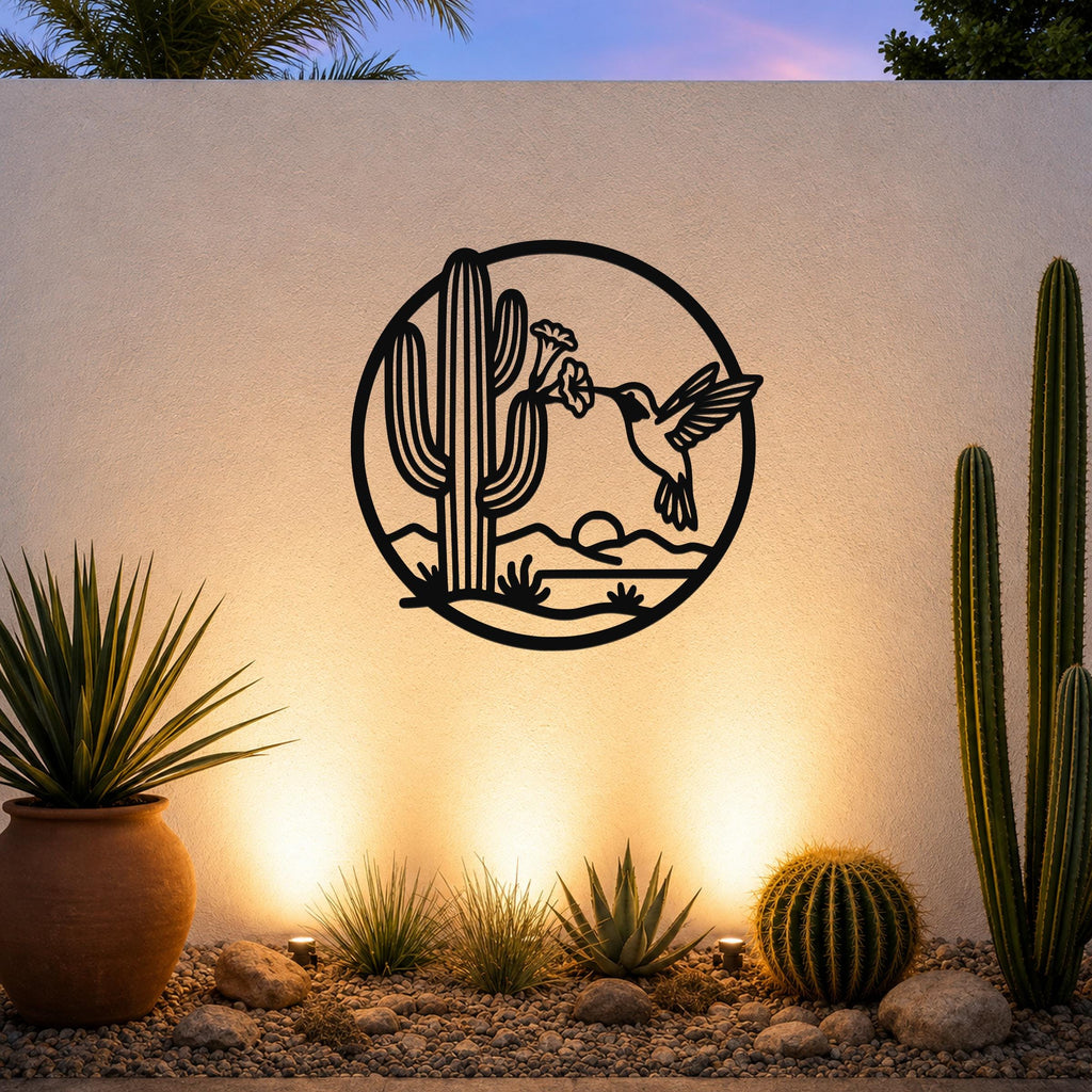 Sonoran Desert Scene Metal Wall Art: Southwestern Nature Inspired Design, Weatherproof Steel (Indoor Outdoor, Living Room Accent)