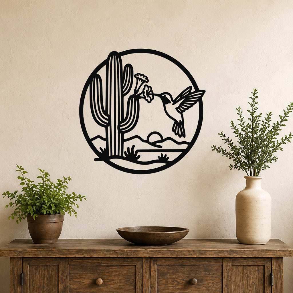 Sonoran Desert Scene Metal Wall Art: Southwestern Nature Inspired Design, Weatherproof Steel (Indoor Outdoor, Living Room Accent)