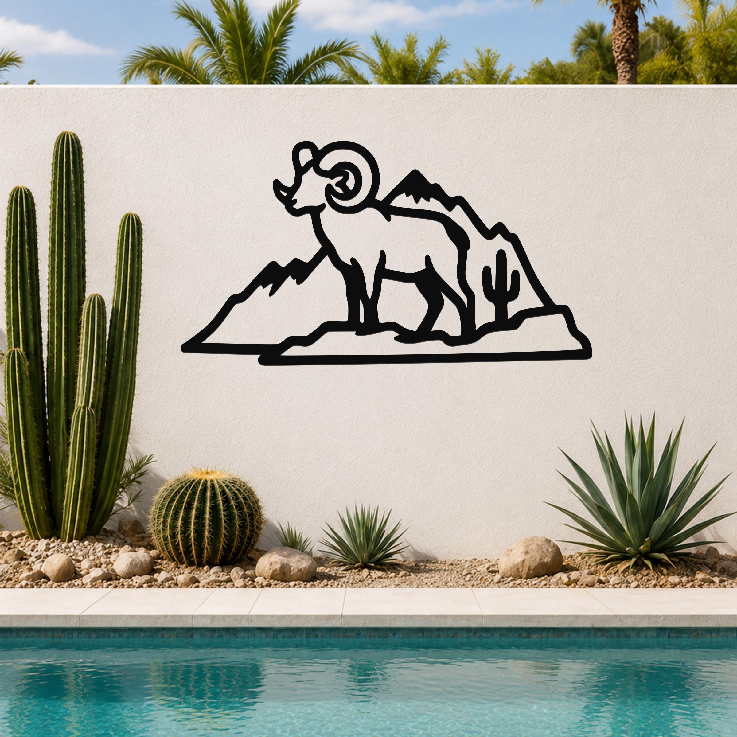 Desert Bighorn Sheep Metal Wall Art Wildlife Sculpture, Southwestern Style (Weatherproof Steel, Indoor Outdoor Rustic Decor)
