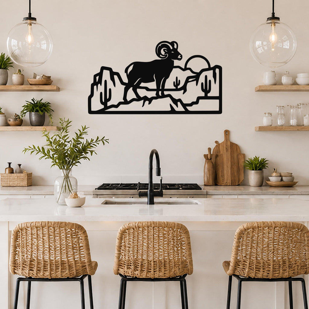 Bighorn Sheep Metal Wall Art: Curled Horn Sculpture, Rustic Mountain Wildlife | Weatherproof Steel, Indoor Outdoor, Cabin Decor