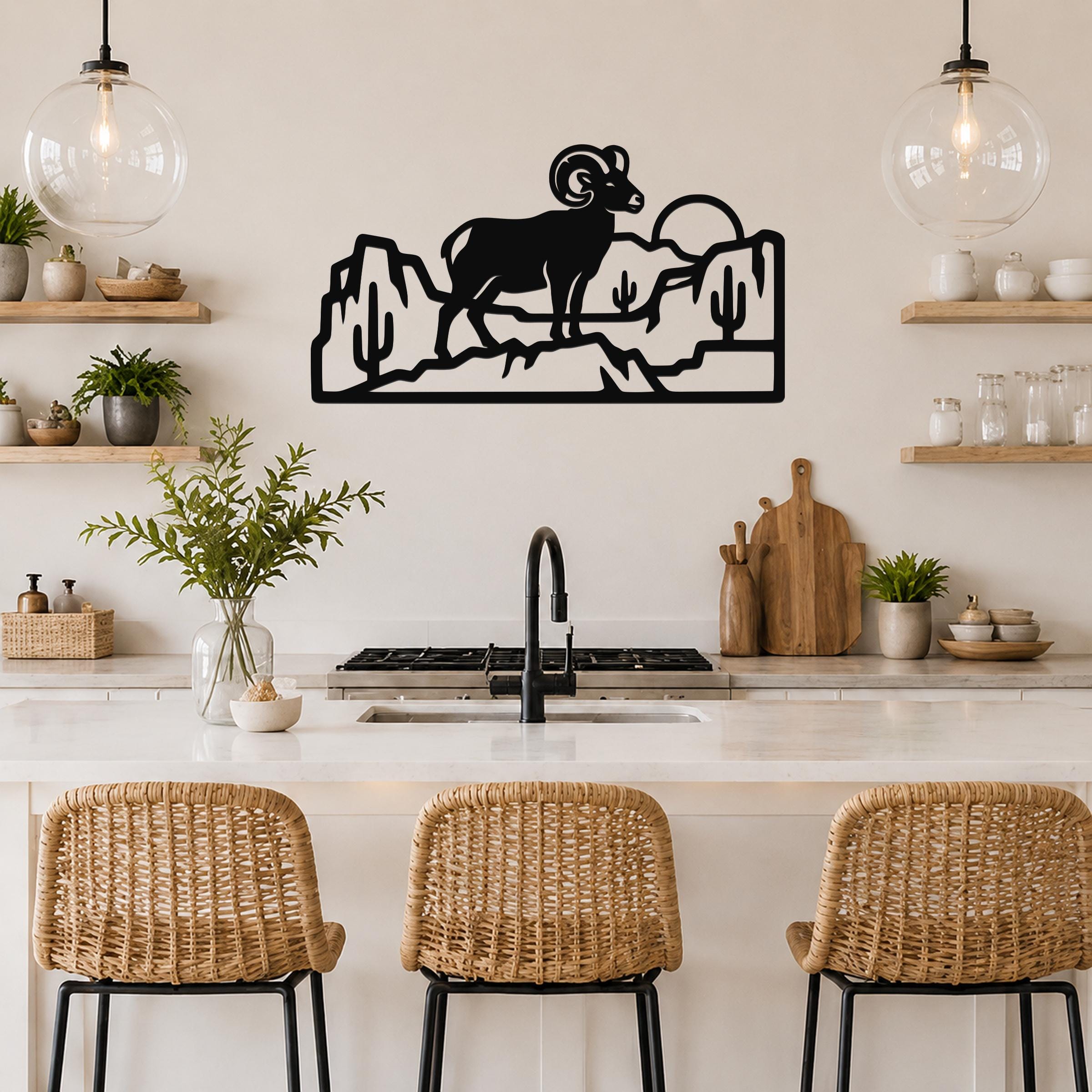 Bighorn Sheep Metal Wall Art: Curled Horn Sculpture, Rustic Mountain Wildlife | Weatherproof Steel, Indoor Outdoor, Cabin Decor