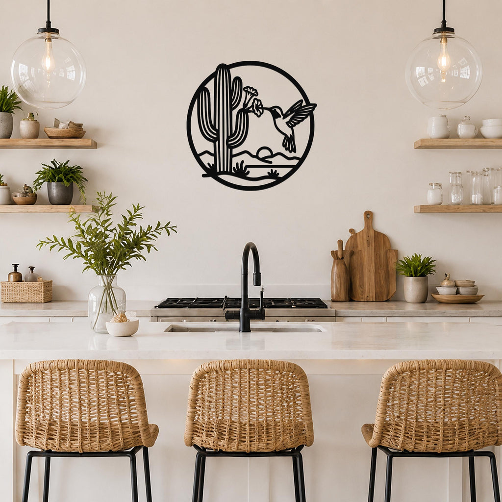 Sonoran Desert Scene Metal Wall Art: Southwestern Nature Inspired Design, Weatherproof Steel (Indoor Outdoor, Living Room Accent)