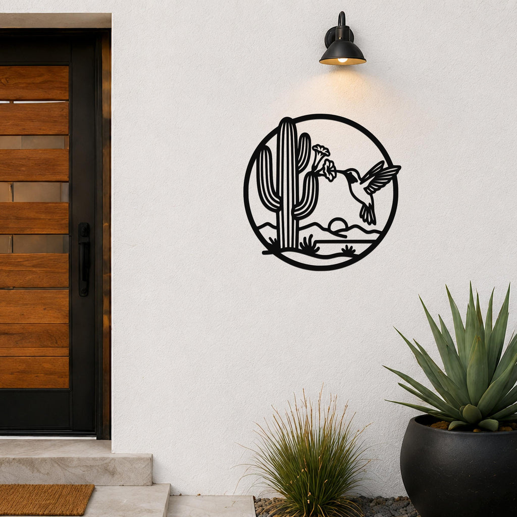 Sonoran Desert Scene Metal Wall Art: Southwestern Nature Inspired Design, Weatherproof Steel (Indoor Outdoor, Living Room Accent)