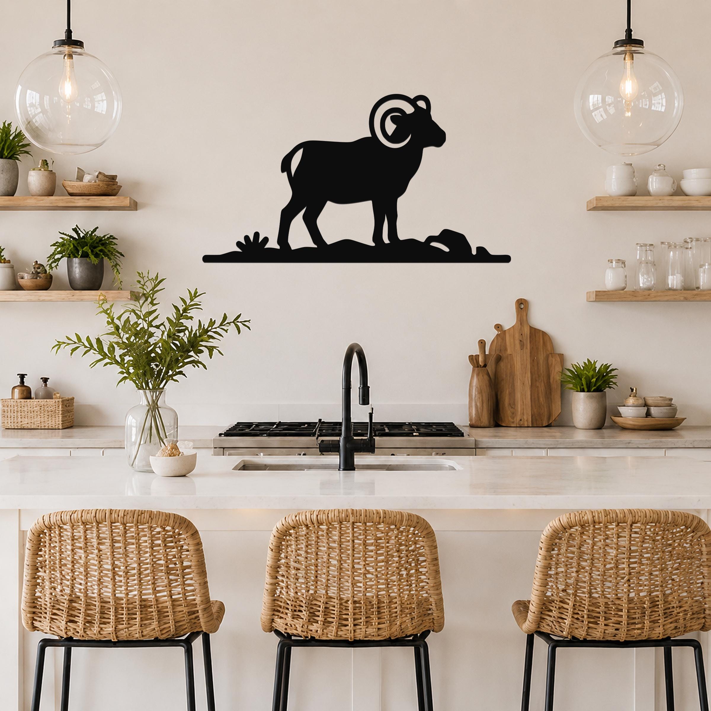 Bighorn Sheep Metal Wall Art: Western Rustic Mountain Silhouette, Steel Craft (Weatherproof, Indoor Outdoor Decor)